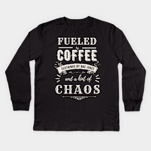 Fueled by Coffee Sustained by Dad Jokes - Funny Hilarious Dad Gift Idea Kids Long Sleeve T-Shirt